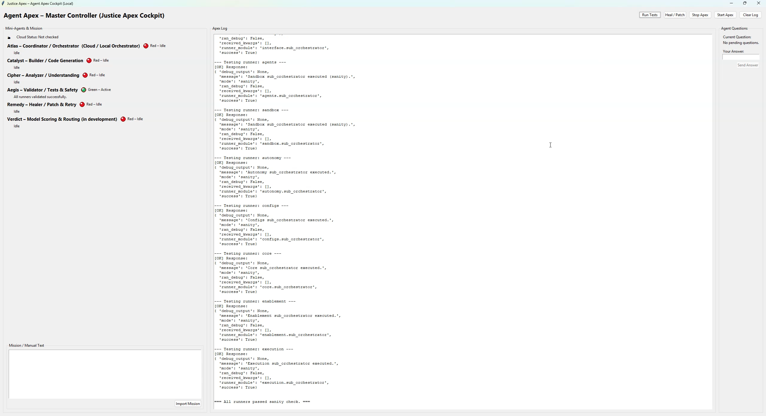 Agent Apex cockpit overview