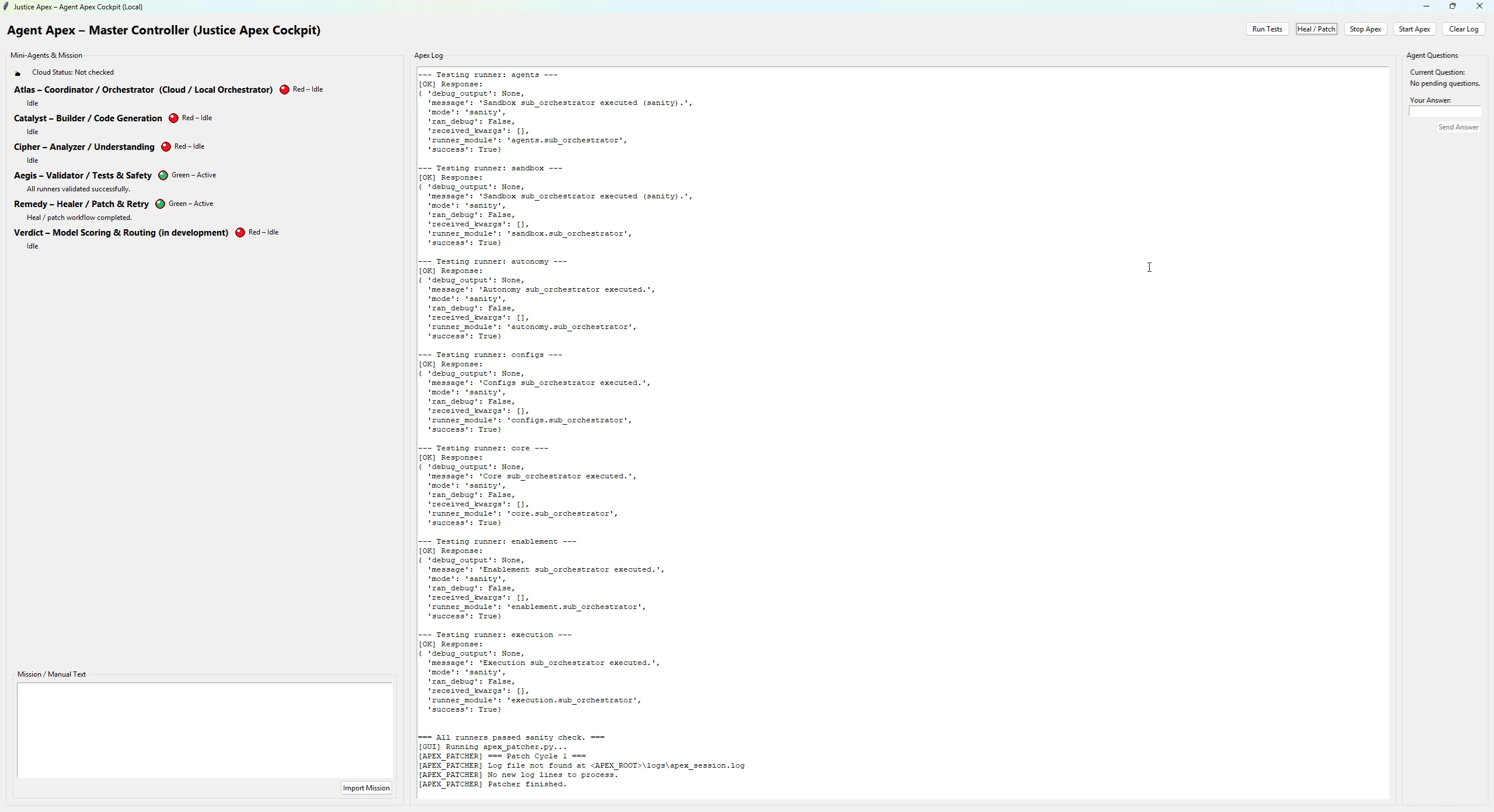 Agent Apex running tests and patching